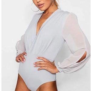 Wrap Chiffon Sleeve Bodysuit